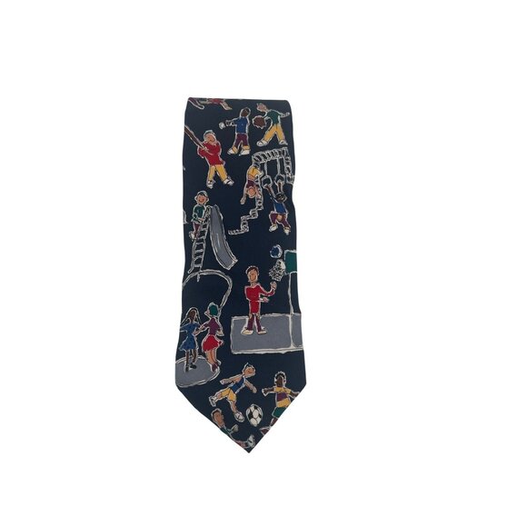 Vintage Tie Save The Children Kids Playground 100% Silk Navy Multicolor - Picture 1 of 6